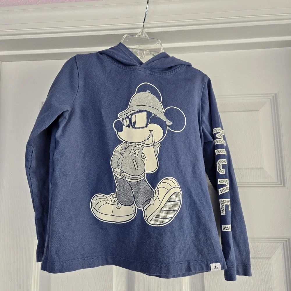 Baby‎ Gap X Disney Hooded Mickey Mouse T-shirt  Size 5T Blue Organic Cotton